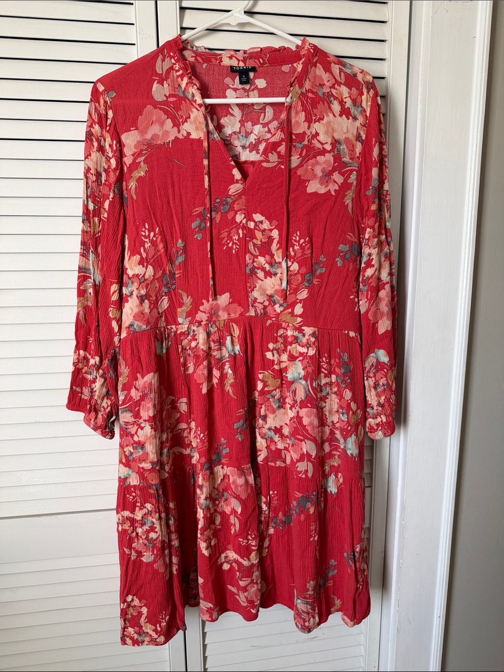 TORRID Pink Floral Tiered 3/4 Sleeve Dress